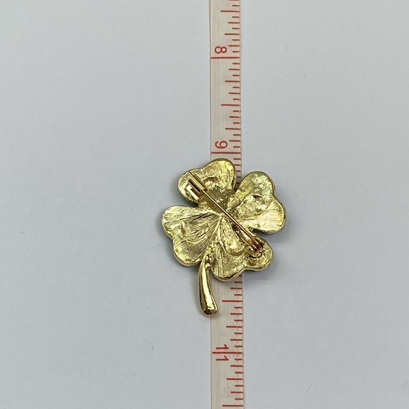 Four Leaf Clover Brooch with Rhinestones - Picture 6 of 6